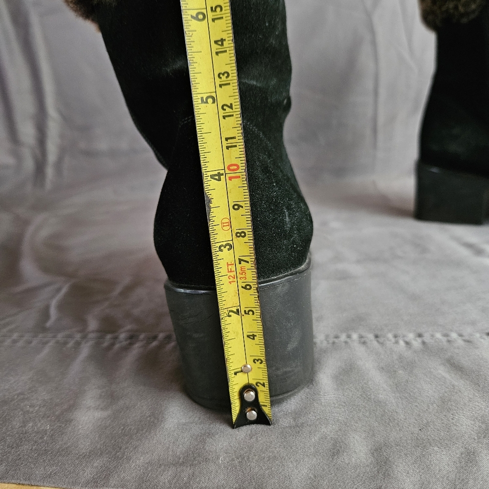 Salvatore Ferragamo Black Black Suede w/ Faux Fur Trim Heeled Boots Size 10 2A - Picture 9 of 10